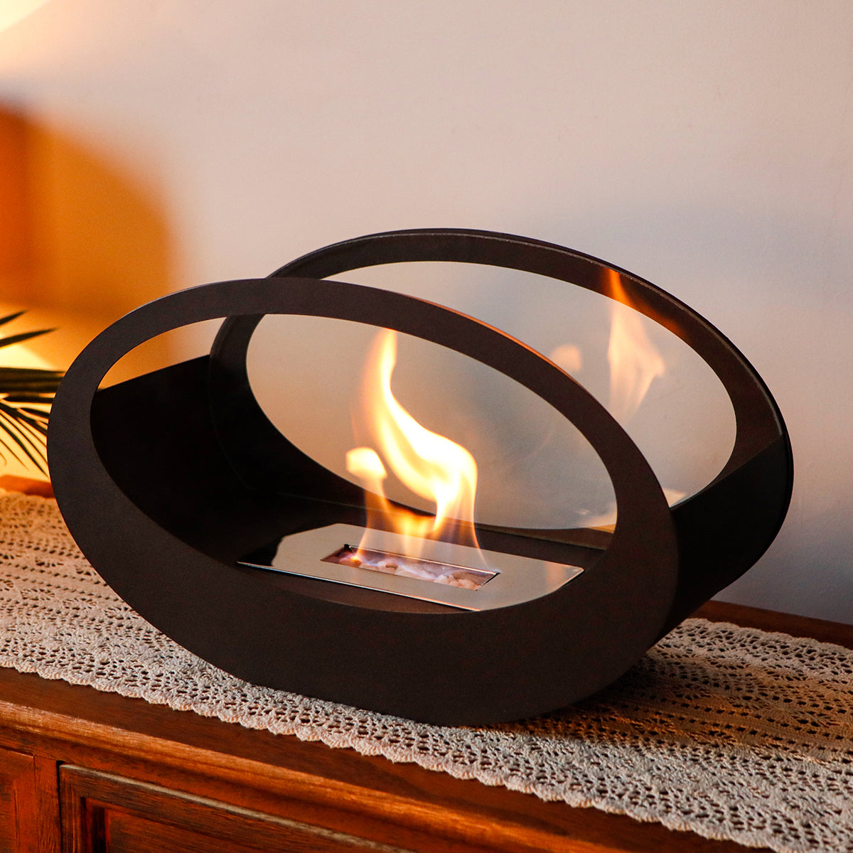 16x9.5 Inch Black Metal Tabletop Fireplace | Double Sided Oval Bio-Ethanol Fire Bowl for Indoor/Outdoor Lootquake LLC