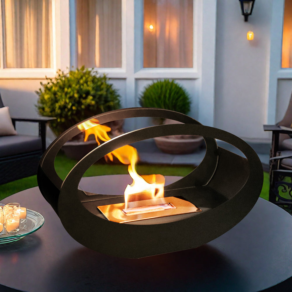 16x9.5 Inch Black Metal Tabletop Fireplace | Double Sided Oval Bio-Ethanol Fire Bowl for Indoor/Outdoor Lootquake LLC