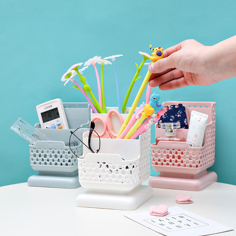 Rattan Woven Hollow Pen Storage Box Pen Barrel Makeup Brush Holder