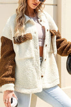 Women Cute Sherpa Jacket with Button Closure and Collared Neck in Elegant Retro Style