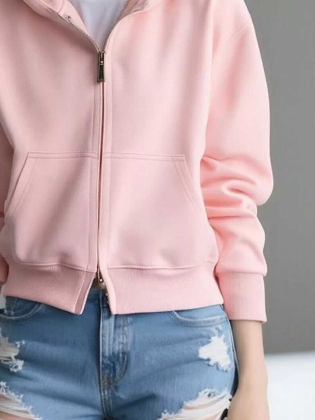 Full Size Casual Zip-Up Long Sleeve Hoodie Plus Size THRIXINE
