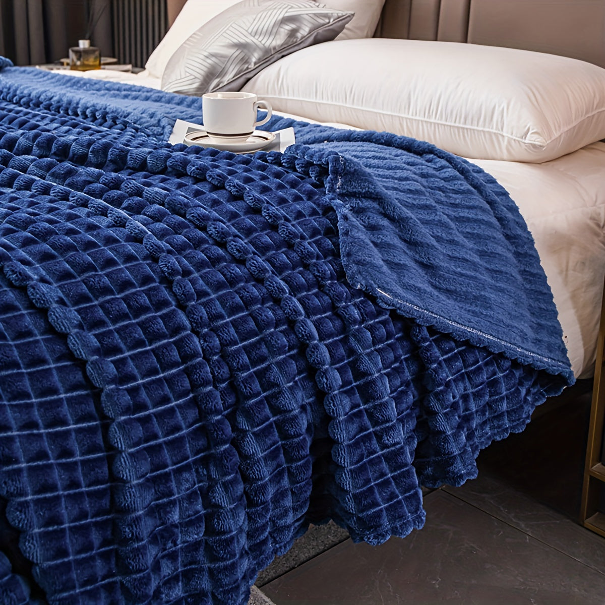 1pc Blanket Flannel/thick Blanket/grey/khaki/royal Blue/white/dark Gray/burgundy/beige/dark Brown/Silvery Gray/taro Purple/green/bedroom/guest Room/living Room/student Dormitory /car/sofa/travel Cute Multifunctional Blanket Lootquake LLC