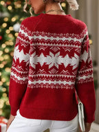 Perfee Geometric Round Neck Long Sleeve Sweater - SJB-DIAMOND ELITES