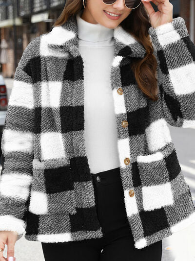 Beautiful Red Women Drop Shoulder Fuzzy Button-Up Jacket Soft And Comfortable Casual Fit Jacket Stevvex