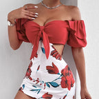 Ladies' Fashionable Casual Floral Print Off Shoulder Knot Decoration Hollow Jumpsuit - SJB-DIAMOND ELITES
