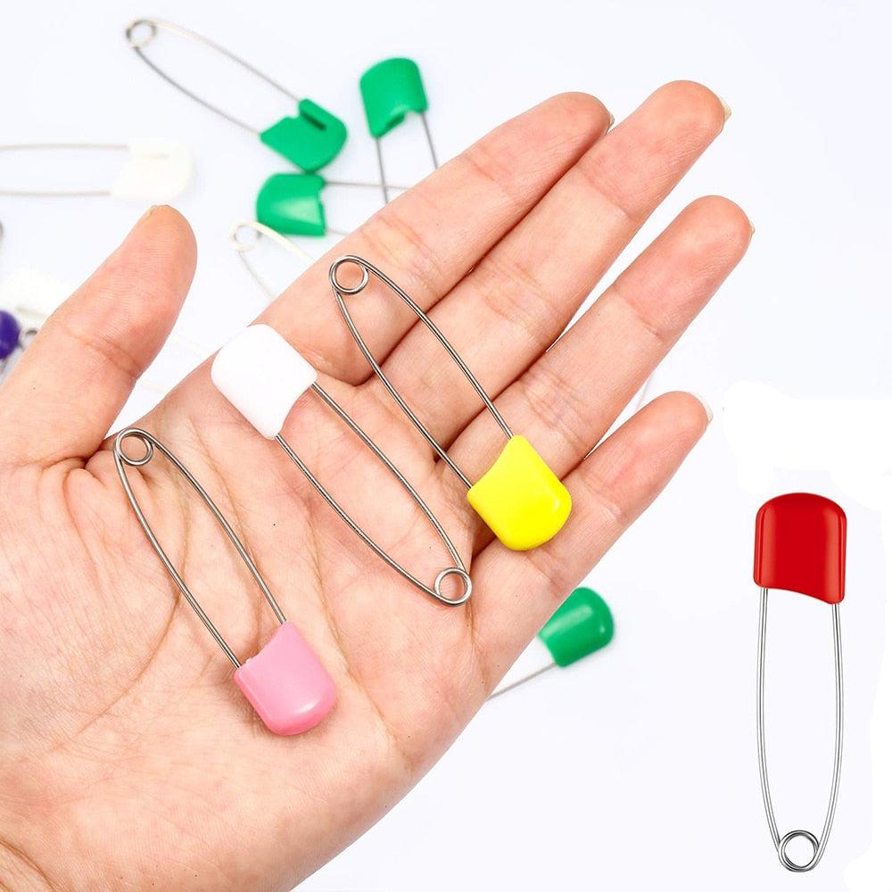 50Pcs Baby Safety Pins Plastic Head Cloth Diaper Pins Stainless Steel Sewing Safety Pins for Quilting Knitting Stitch Markers Stainless Steel Nappy Pins for Quilting Sewing Locking Safety Pins Stevvex