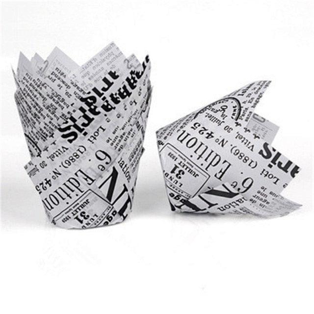 50pcs Newspaper Style Cupcake Liner Baking Cup For Wedding Party Muffin Cupcake Paper Cup Oilproof Cake Wrapper Cupcake Baking Cups Muffin Baking Liners Holders Cupcake Wrapper Brown White Bright Nature Color Stevvex