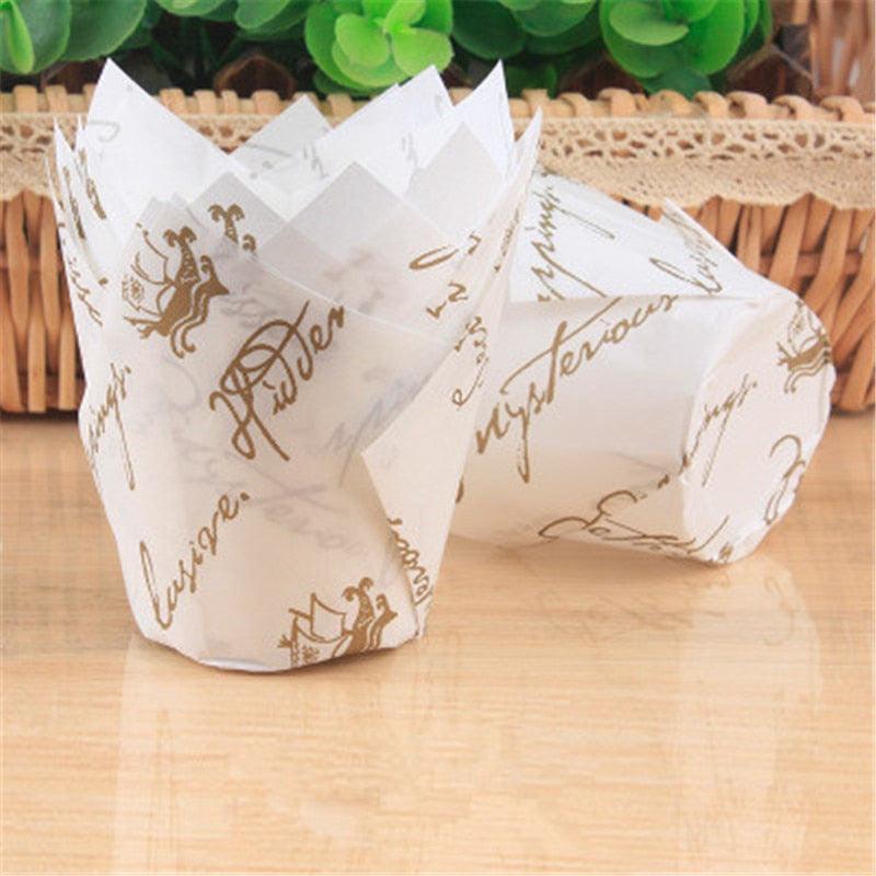 50pcs Newspaper Style Cupcake Liner Baking Cup For Wedding Party Muffin Cupcake Paper Cup Oilproof Cake Wrapper Cupcake Baking Cups Muffin Baking Liners Holders Cupcake Wrapper Brown White Bright Nature Color Stevvex
