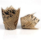 50pcs Newspaper Style Cupcake Liner Baking Cup For Wedding Party Muffin Cupcake Paper Cup Oilproof Cake Wrapper Cupcake Baking Cups Muffin Baking Liners Holders Cupcake Wrapper Brown White Bright Nature Color Stevvex