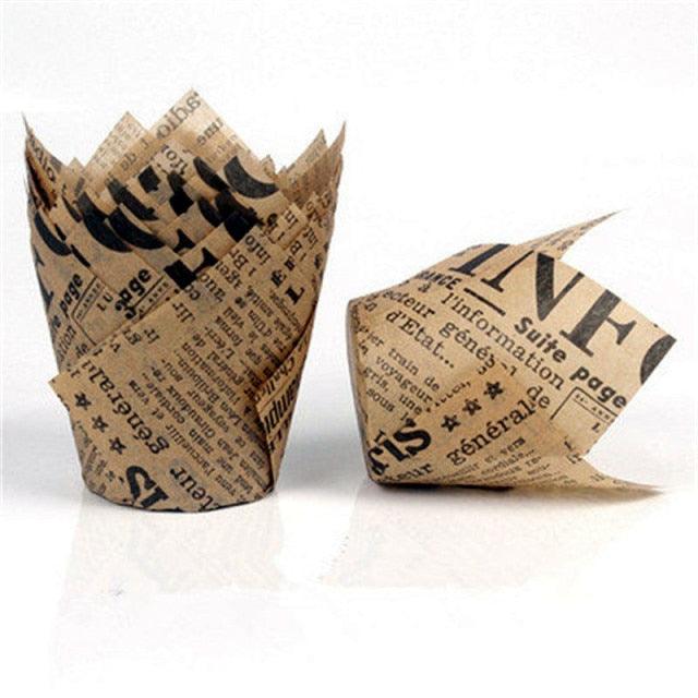 50pcs Newspaper Style Cupcake Liner Baking Cup For Wedding Party Muffin Cupcake Paper Cup Oilproof Cake Wrapper Cupcake Baking Cups Muffin Baking Liners Holders Cupcake Wrapper Brown White Bright Nature Color Stevvex