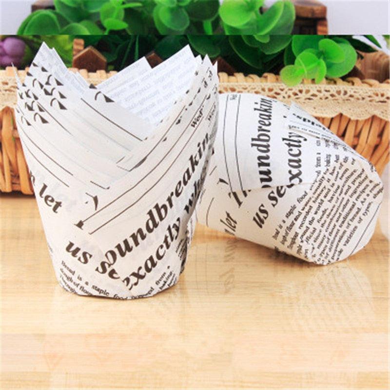 50pcs Newspaper Style Cupcake Liner Baking Cup For Wedding Party Muffin Cupcake Paper Cup Oilproof Cake Wrapper Cupcake Baking Cups Muffin Baking Liners Holders Cupcake Wrapper Brown White Bright Nature Color Stevvex