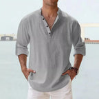 Men's Linen Stand-up Collar Long Sleeve T-shirt Loose Undershirt