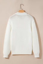 White Embroidered Bow Boots Graphic Drop Shoulder Sweater