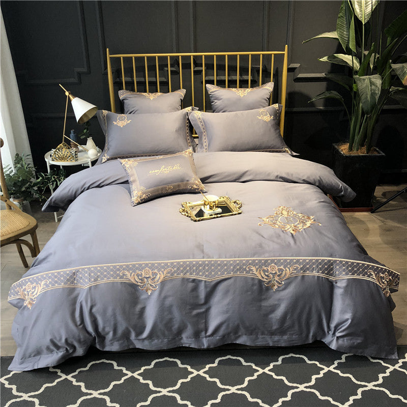 Bed Sheet Duvet Cover Simple Embroidery Four-piece Pure Cotton Pi-Mart