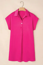 Rose Red Buttoned Collar Shift T Shirt Dress