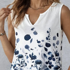 Ladies' Fashionable Sleeveless Vest With Printed Plant Vacation Style Seaside Vest