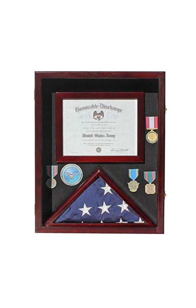Flag Display Case Pin Medal Shadow Box with Certificate/Letter Holder for 3 x 5 ft Presentation Flag The Military Gift Store
