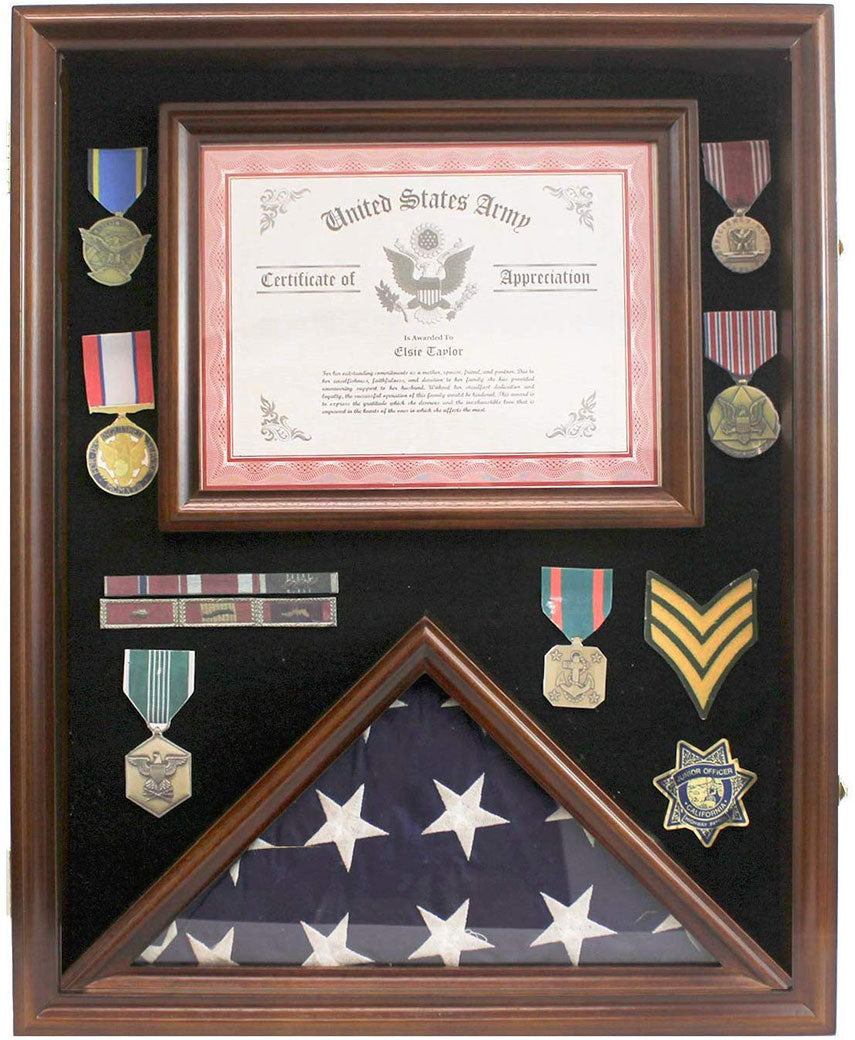 Flag Display Case Pin Medal Shadow Box with Certificate/Letter Holder for 3 x 5 ft flag The Military Gift Store