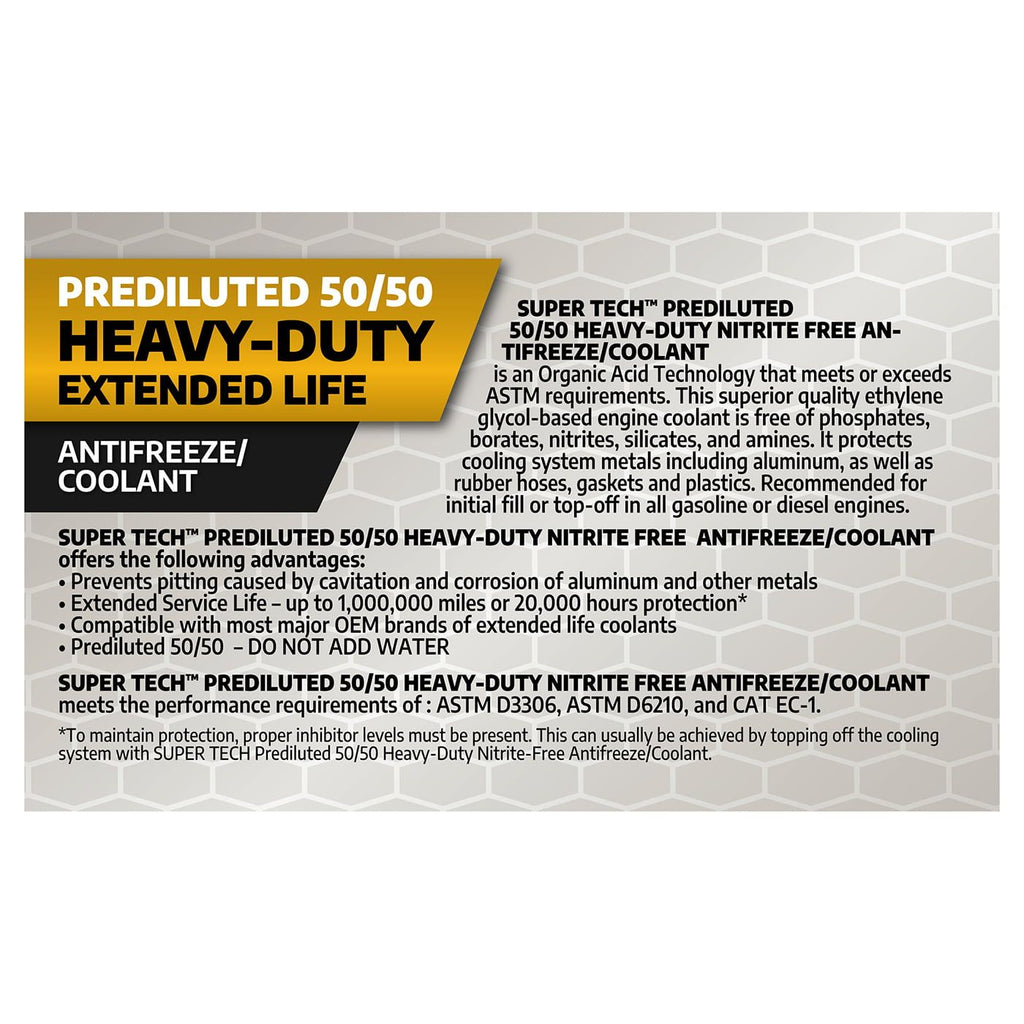 Super Tech Prediluted 50/50 Heavy-Duty Extended Life Antifreeze/Coolant, 1 Gallon