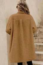 Blue Teddy Coat – Contrast Flap Pockets & Single Breasted