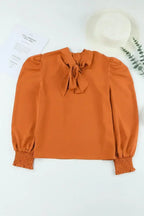 Orange Chiffon Blouse - Bubble Sleeves & Mock Neck | Femstylo