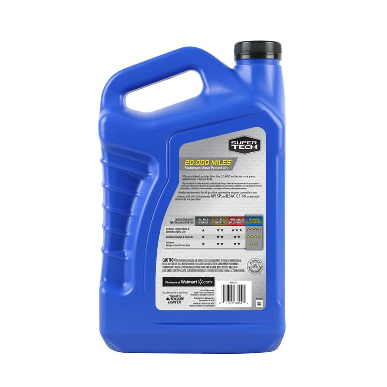 Super Tech Advanced Full Synthetic Motor Oil SAE 5W-20, 5 Quarts