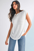 Sachet Pink Solid Color Side Slits Knit Tee