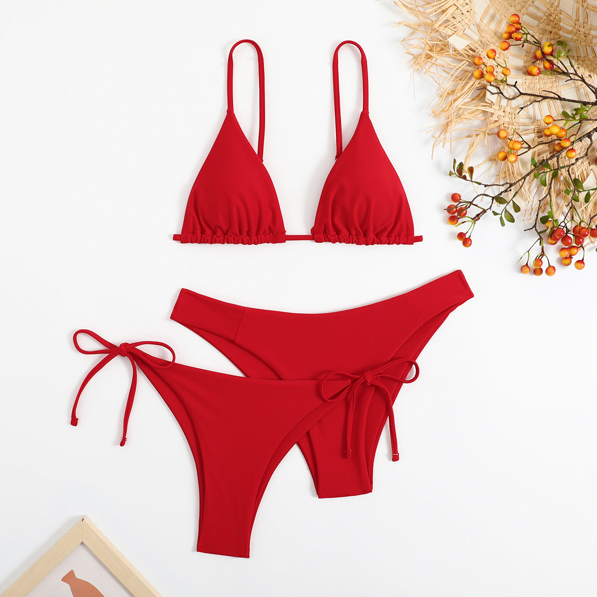 Essential Edge 3-Piece Bikini Set for Women – Solid Color High-Cut Triangle Top Two-Style Bottoms with Side Lace-Up Design & Quick-Drying Comfort – Versatile Women's Swimwear for Summer Pool Beach & Travel Stevvex
