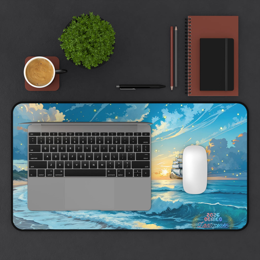 Desk Mat — Ocean Sunset Sailing Beach Scene Mouse Pad Lootquake LLC
