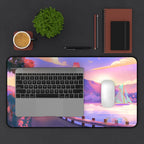 Sunset Lakeside Desk Mat — Pastel Scenic Mouse Pad with Sailboat Lootquake LLC