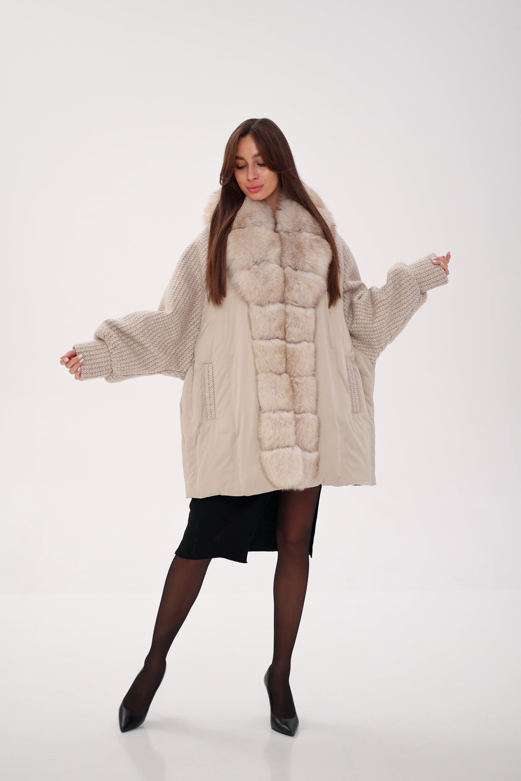 Genuine Polar Fox Boucle Down Coat - SJB-DIAMOND ELITES