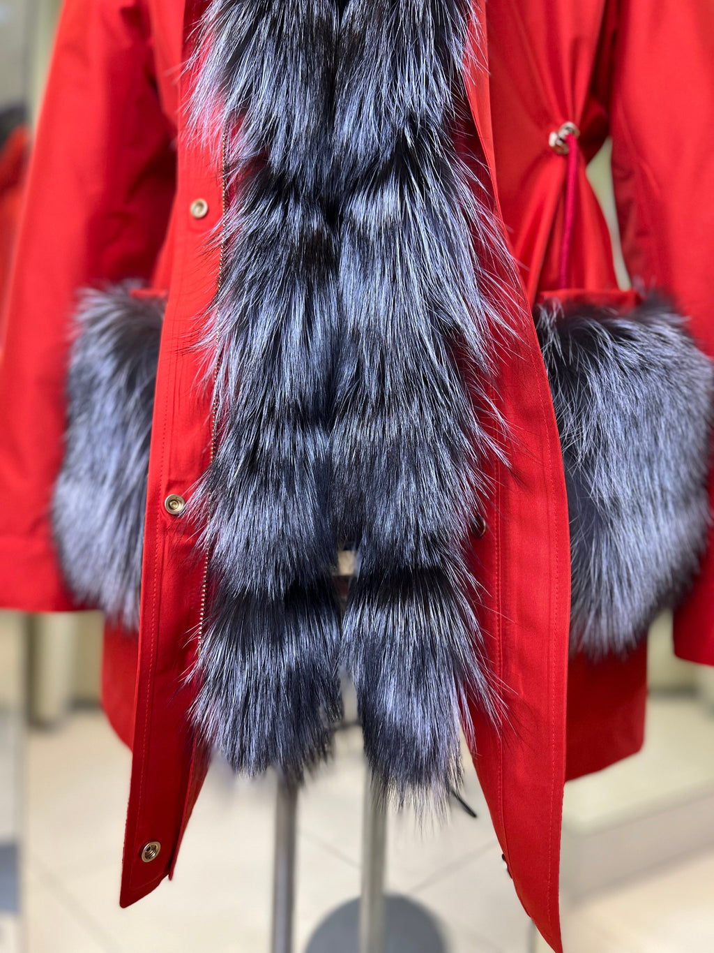 Roma Genuine Silver Fox Fur Rabbit Fur Insulated Parka in Red Alaska® Outerwear Company