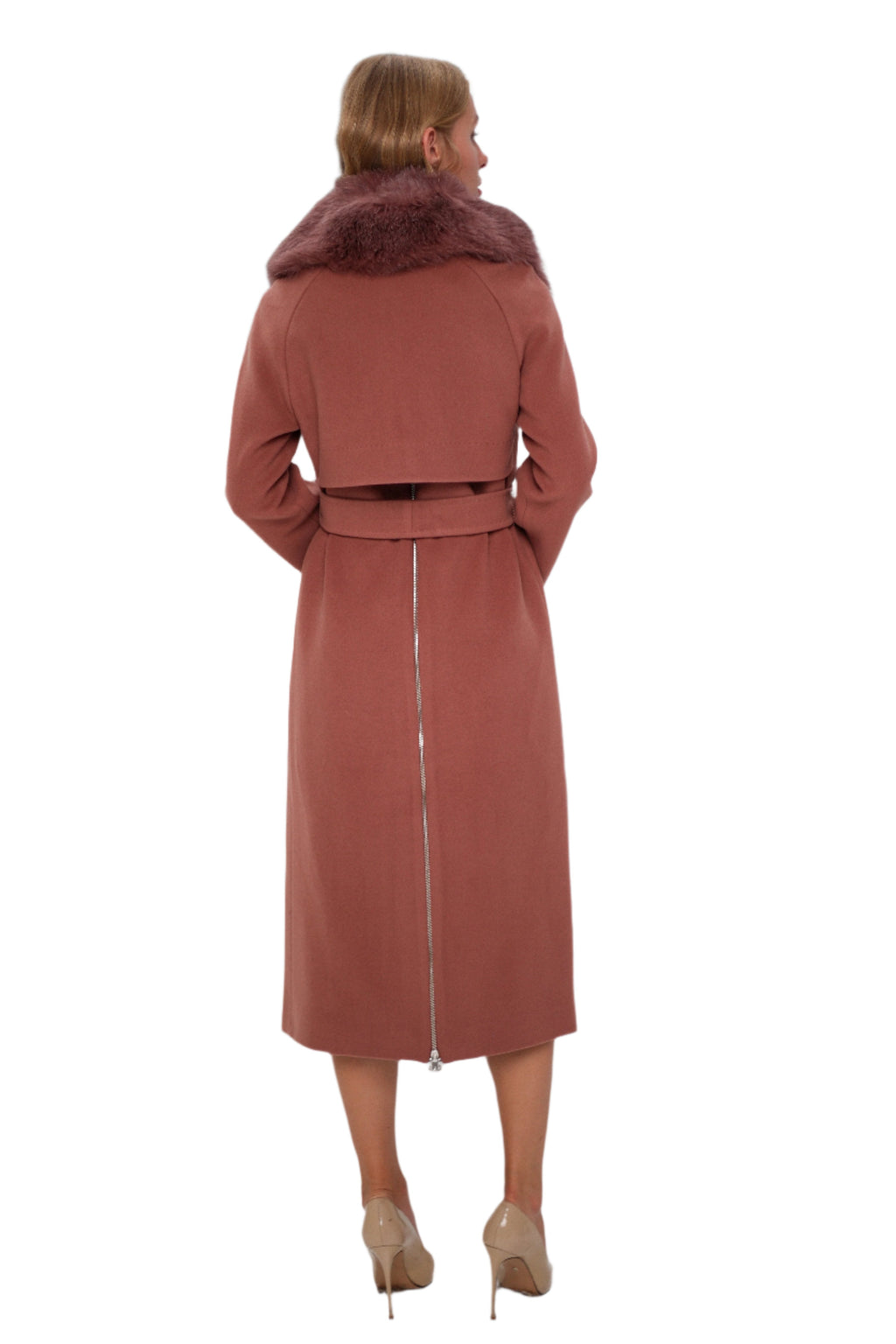 Genuine Polar Fox Cashmere Wool Back Zipper Coat - SJB-DIAMOND ELITES