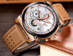 Men's Waterproof Modern Watch With Leather Belts, Stainless Steel Case Excellent Look Perfect Gift Stevvex