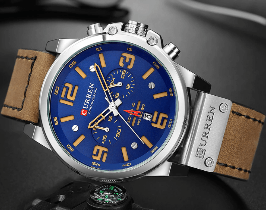 Retro  Waterproof Watch With Chronometers Steel Case And Leather Belts Unique Design Excellent Look Perfect Gift For Your Man Stevvex