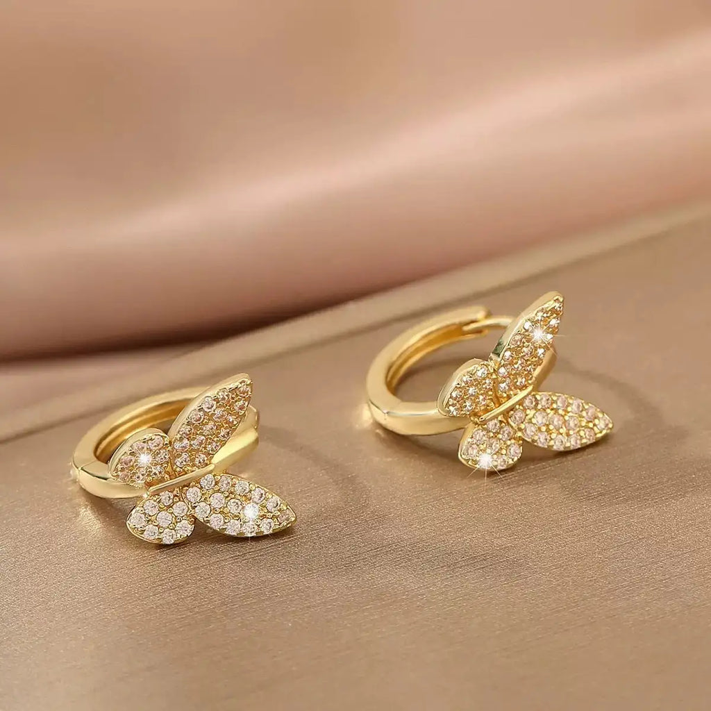 Fashion Copper Inlaid Zirconium Butterfly Ear Ring Niche
