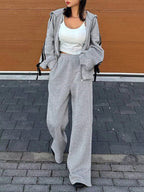 Side Striped Zip Up Hoodie and Pants Set THRIXINE