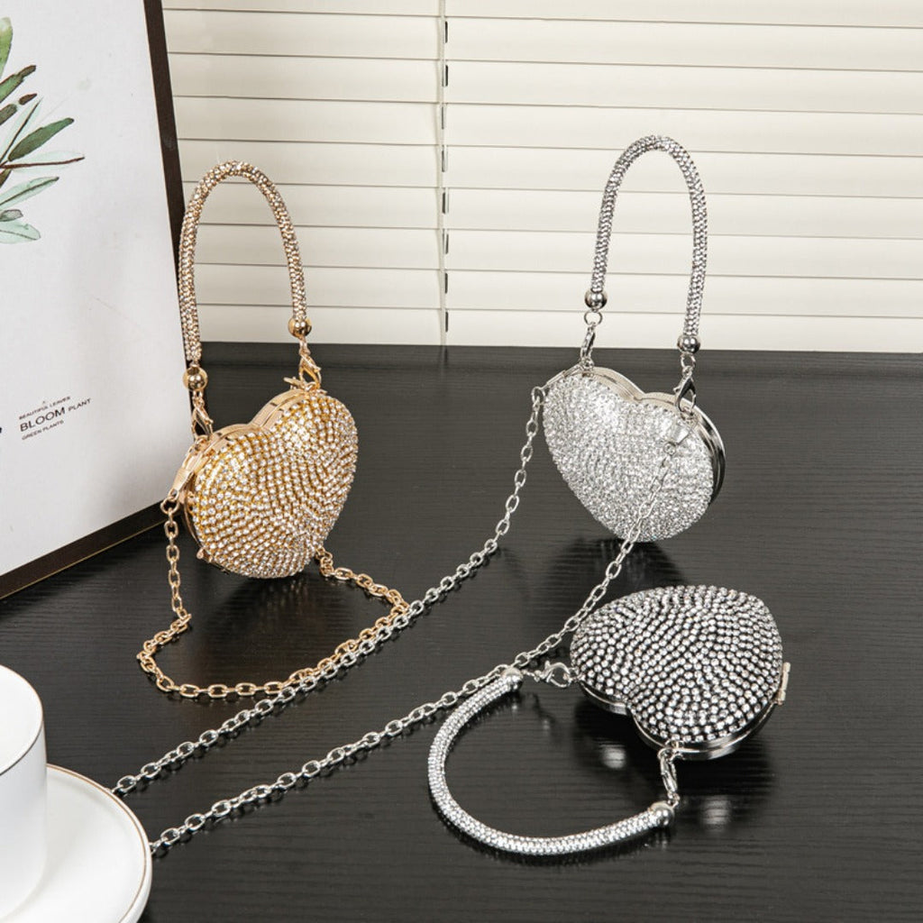 Rhinestone Dinner Bag, Mini heart purse, Small and Exquisite Shiny Dress Bag, Ball Bag, Prom Bag, Party Purse, Prom Bags Clutch, Wedding Purse Evening Purse - SJB-DIAMOND ELITES