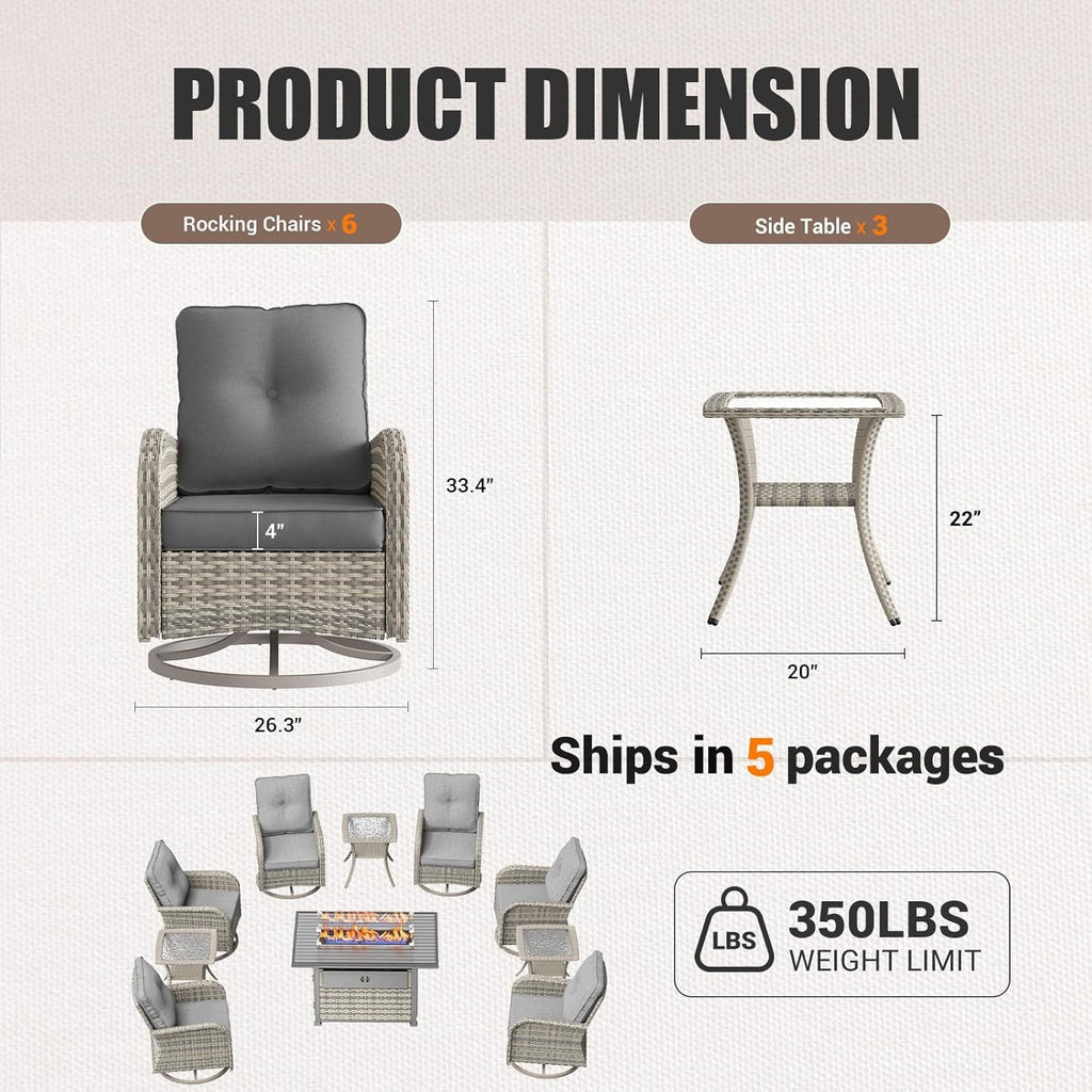 Patio Swivel Rocking Chair Set with Fire Pit Lootquake LLC