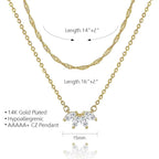 Women's Brass Gold Plated Inlaid Zircon Petal Double-layer Necklace