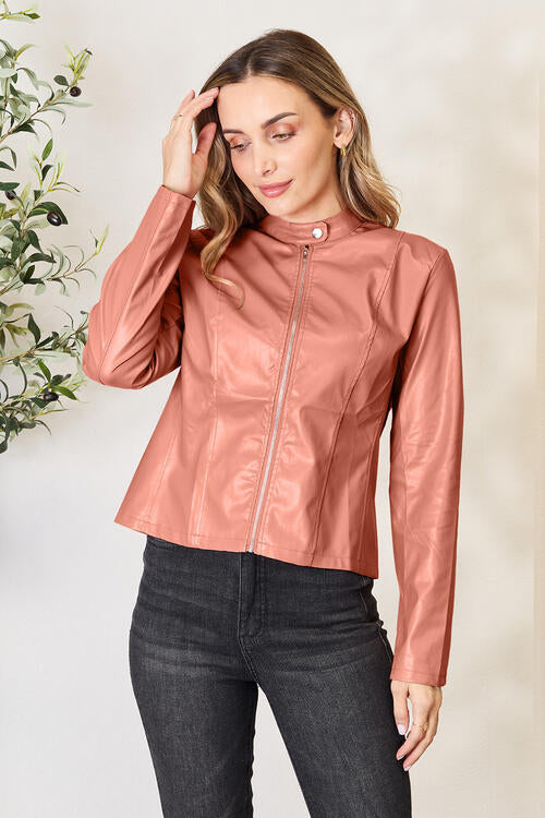 Women Classic Neck Zip-Up Jacket For Everyday Wear Elegant Girls Jacket Stevvex