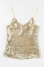 Black Sequined Adjustable Spaghetti Straps Tank Top