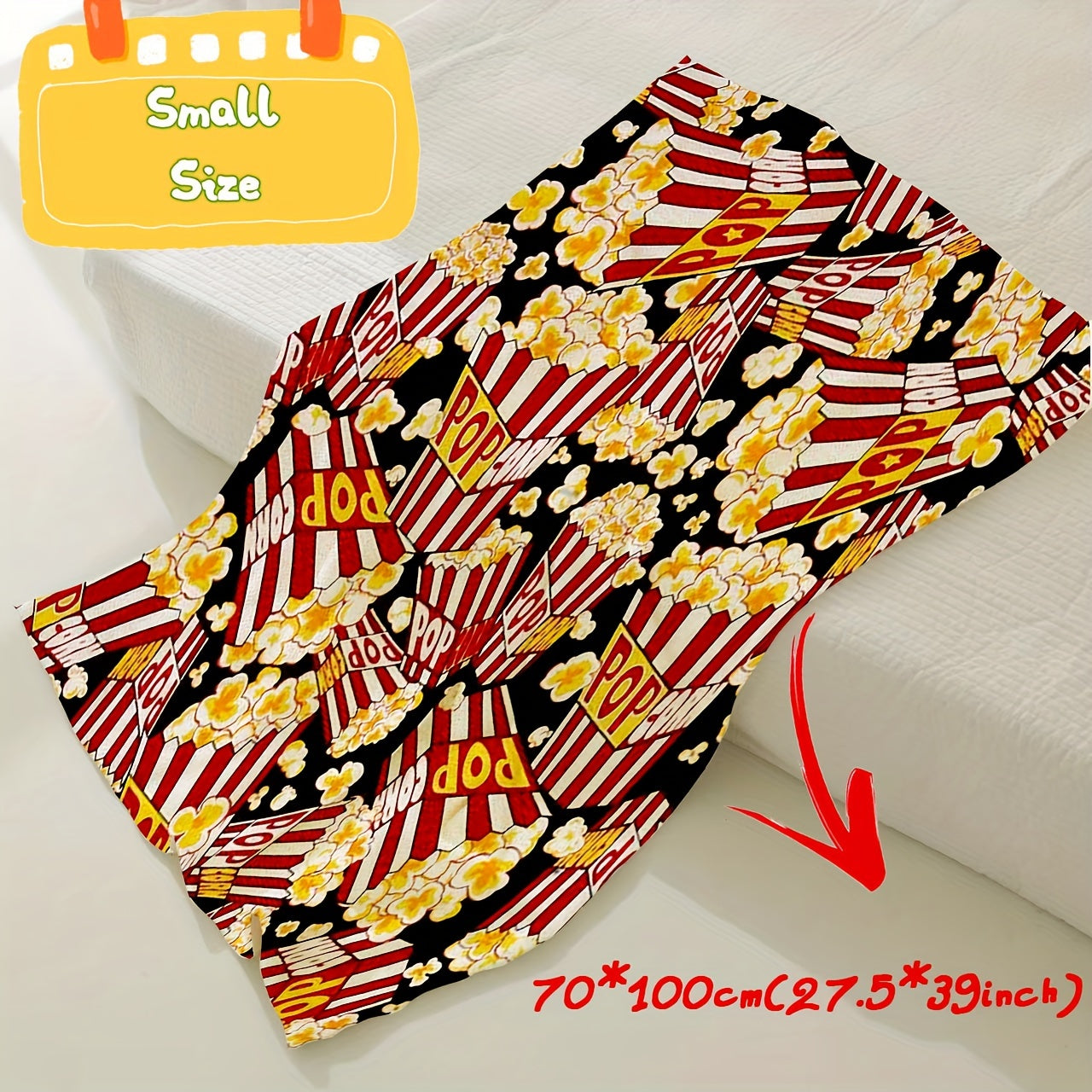 1pc Cozy Cinema Popcorn Blanket - Soft Breathable Flannel Plush, Retro Food Print Design, Suitable for Bed, Sofa, Office, Camping, and Outdoor Use - Machine Washable, Lightweight, and Warm Lootquake LLC