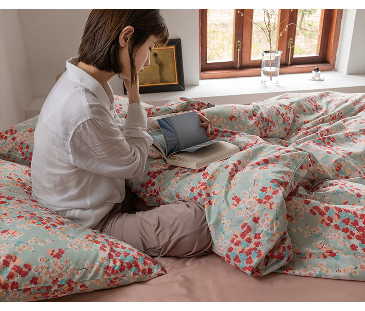 Retro Small Floral Pastoral Style Bed Sheet Quilt Cover Four-piece Household Bedding Set Pi-Mart