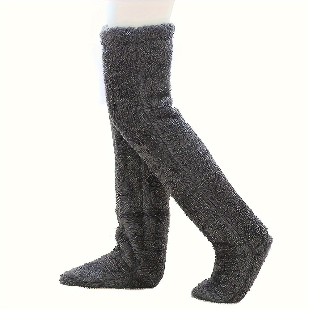 Fuzzy Thigh High Stockings, Warm Over-the-Knee Socks for Women, Solid Color Lootquake LLC