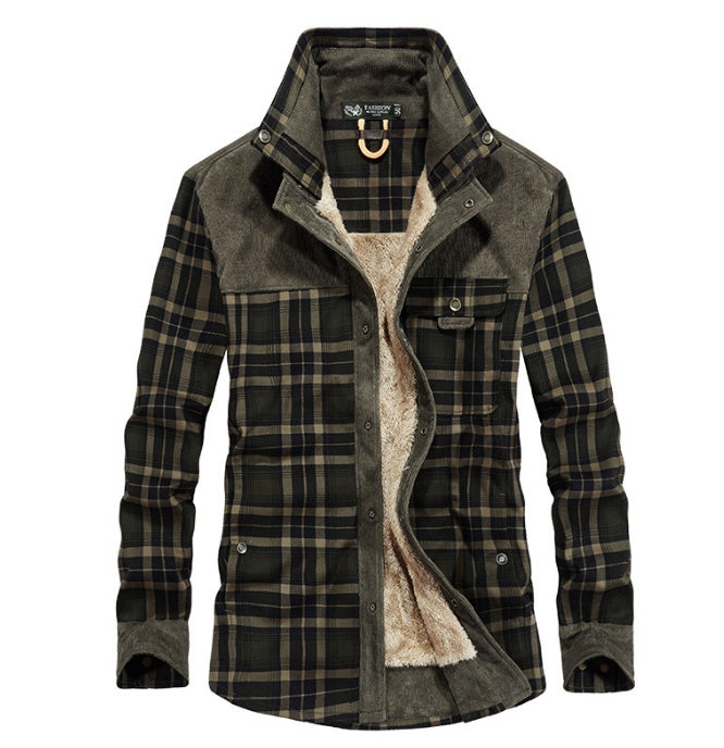 Winter Jacket Men Thicken Warm Fleece Jackets Coats Pure Cotton Plaid Jacket Military Clothes Pi-Mart