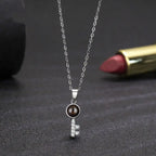 Minimalist Pure Silver Key Pendant Photo Projection Necklace