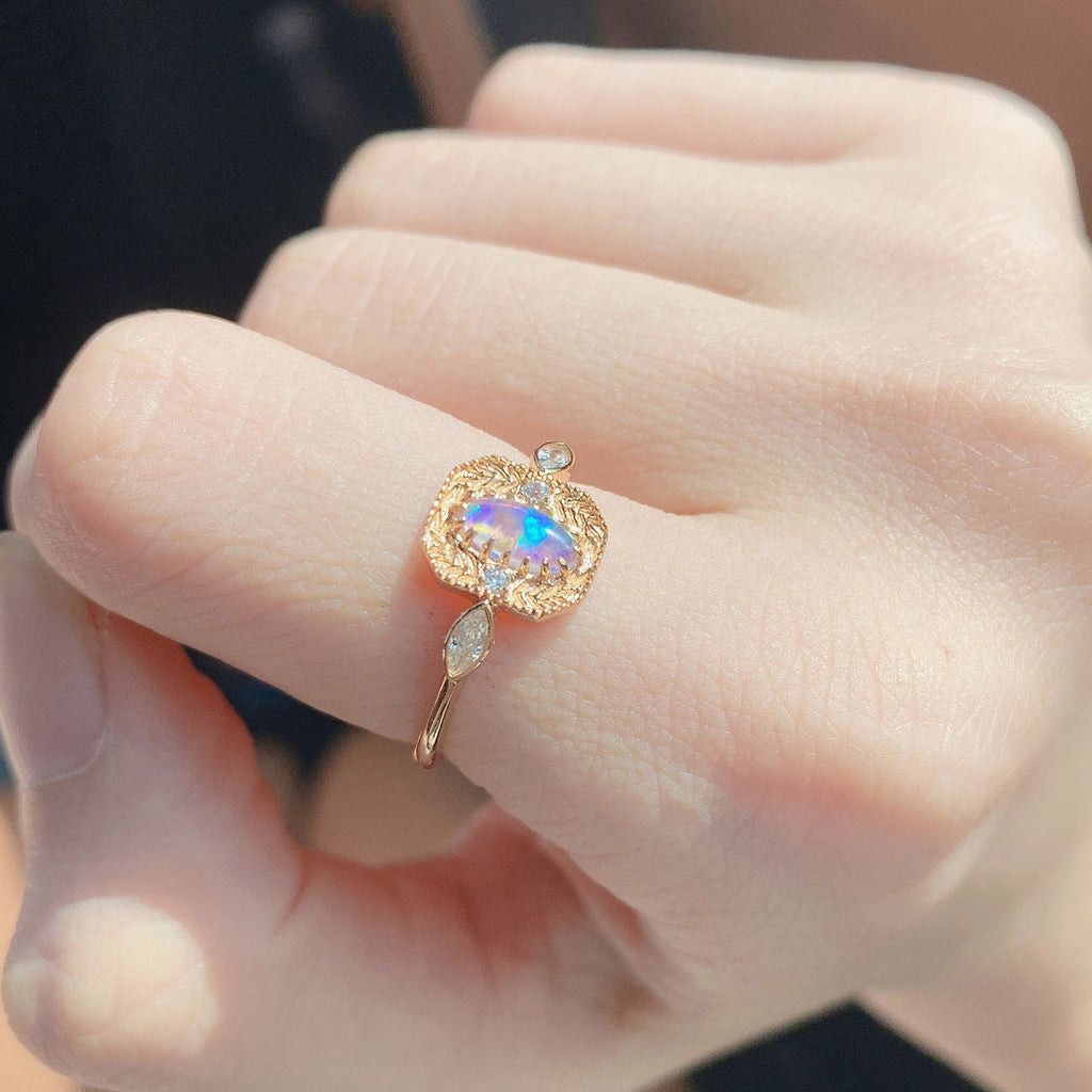 S925 Silver Wheat Ear Of Rice Opal Opal Ring Light Luxury Jewelry Pi-Mart
