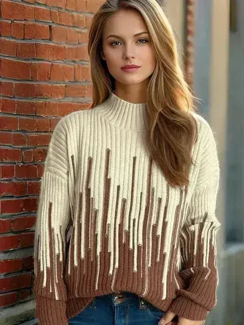 Contrast Mock Neck Long Sleeve Sweater - SJB-DIAMOND ELITES