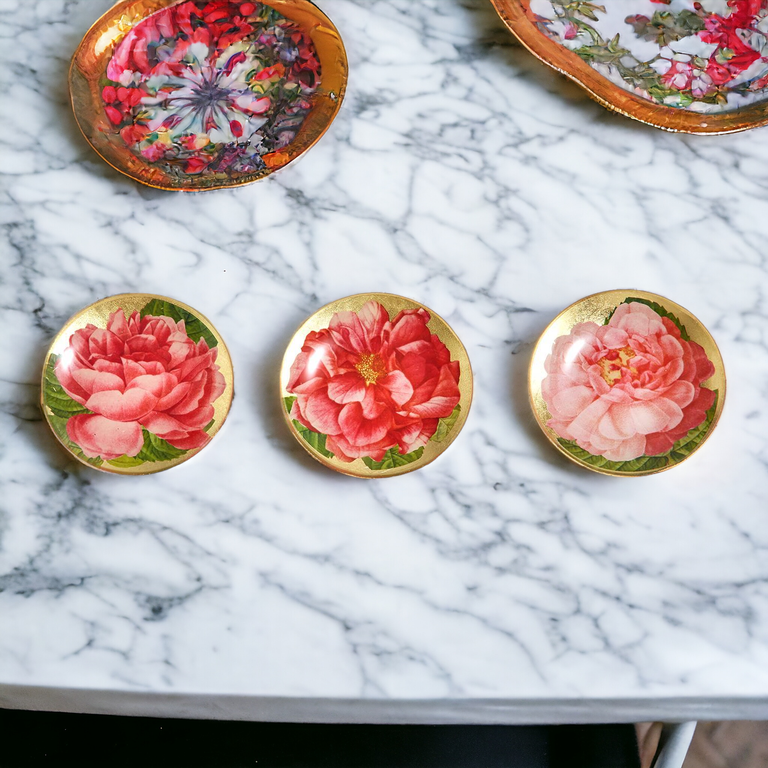 Rose Decoupage Trinket Tray Gold Leaf Vintage Jewelry Dish Coaster BandsCo Straps